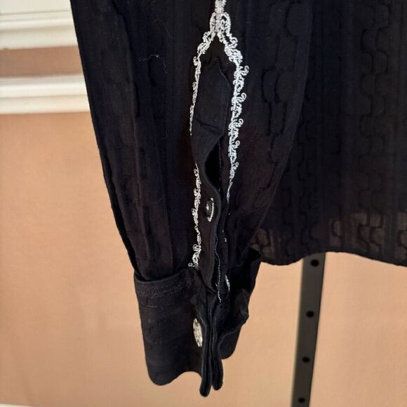 English Laundry Christopher Wicks L Embroidered Button Up Black White Hand Sewn - Picture 8 of 10